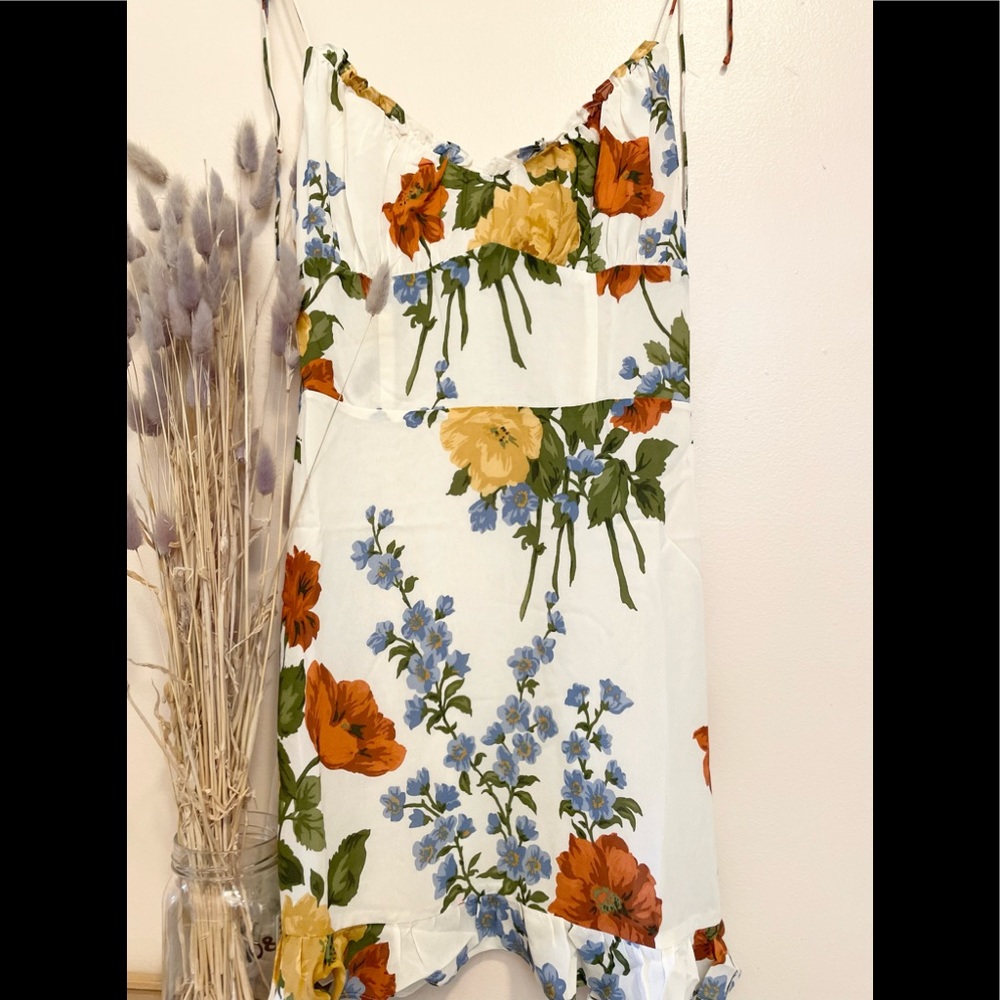 Reformation Floral Mini Dress - Cream, Orange, Green, Blue - Picture 8 of 12